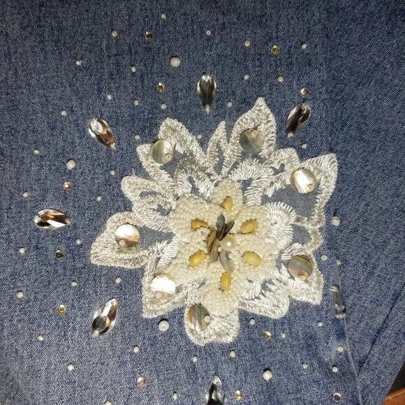 DG2 Size 16 Blue Embellished Beads Sequins Gems Embroidered Floral Jeans - Picture 5 of 9